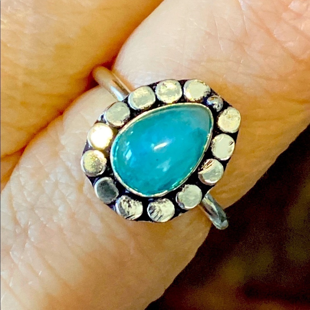 Size 7 Handmade 925 Sterling Silver Blue Real Moonstone Teardrop Ring